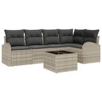 Ensemble de Canapé de Jardin 6 Pièces avec Coussins Gris Rattan Poly