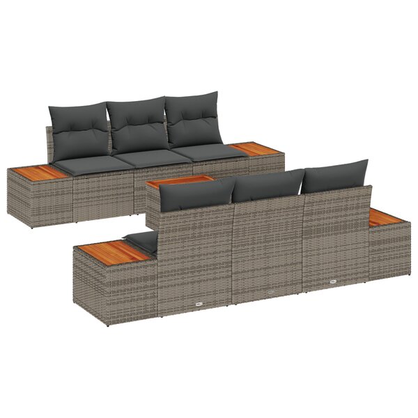 Ensemble de canapés de jardin 7 pièces avec coussins gris poly rotin acacia