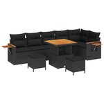 Ensemble de Canapé de Jardin 9 Pièces avec Coussins Noir Rattan Acacia
