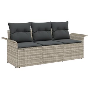 Set 3 Pièces Canapé Jardin Coussins Gris Clair Poly Rattan