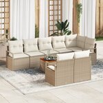Canapé de jardin 9 pièces avec coussins Beige Poly Rotin Acacia