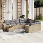 vidaXL Salon de jardin avec coussins 10 Pièces beige résine tressée