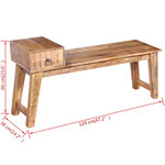 vidaXL Banc avec tiroir Bois de manguier massif 120x36x60 cm
