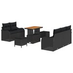 Ensemble de canapé de jardin en 8 pièces avec coussins noir poly rattan acacia