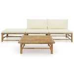 Salon de jardin meuble d'extérieur ensemble de mobilier 4 pièces avec coussins blanc crème bambou 02_0016088
