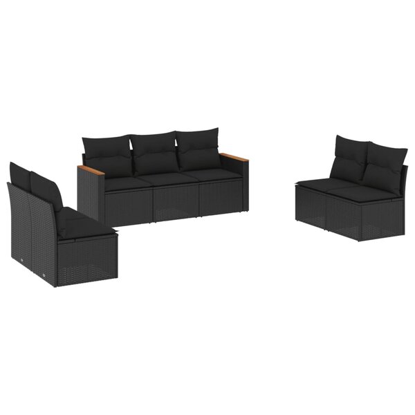 vidaXL Salon de jardin 7 Pièces avec coussins noir résine tressée
