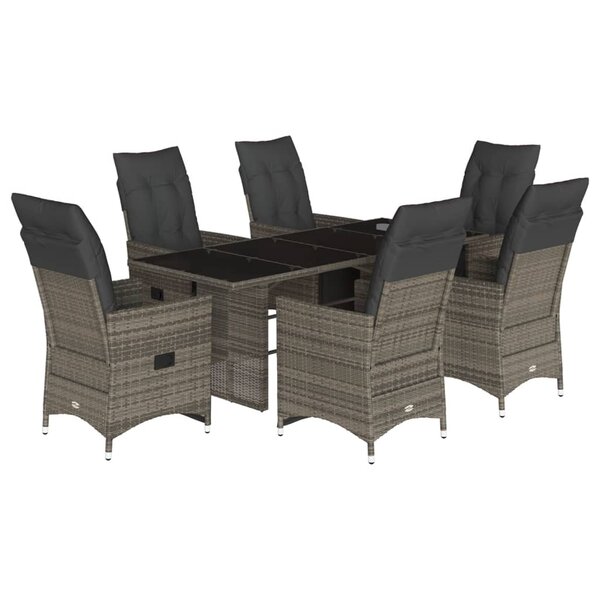 vidaXL Ensemble de bistro de jardin 7 Pièces coussins gris poly rotin