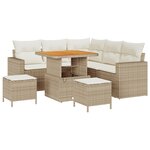 Canapé Jardin 8 Pièces avec Coussins Beige Poly Rattan Acacia