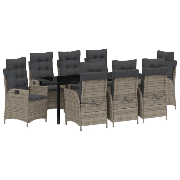 vidaXL Ensemble de salle à manger de jardin 9 pièces avec coussins Gris Poly Rattan