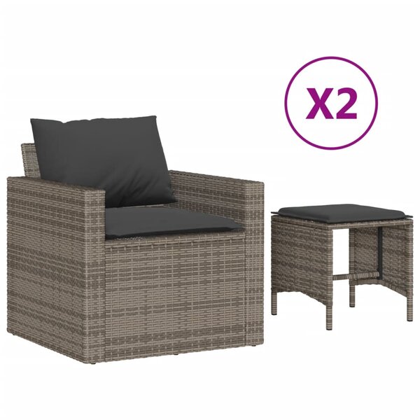 vidaXL Salon de jardin 4 Pièces avec coussins gris résine tressée