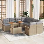vidaXL Canapés de Jardin 9 Pièces avec Coussins Beige Poly Rotin Acacia