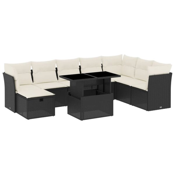 vidaXL Salon de jardin 9 Pièces avec coussins noir résine tressée