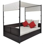 vidaXL Lit de jardin avec auvent Marron 190x130 cm Résine tressée