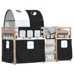 vidaXL Lit superposé avec rideaux blanc/noir 90x200 cm bois pin massif