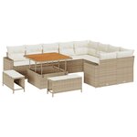 Ensemble de canapés de jardin 12 pièces Beige avec coussins en rotin poly et acacia