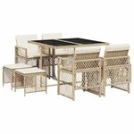 vidaXL Ensemble à manger de jardin et coussins 9 Pièces beige Poly rotin