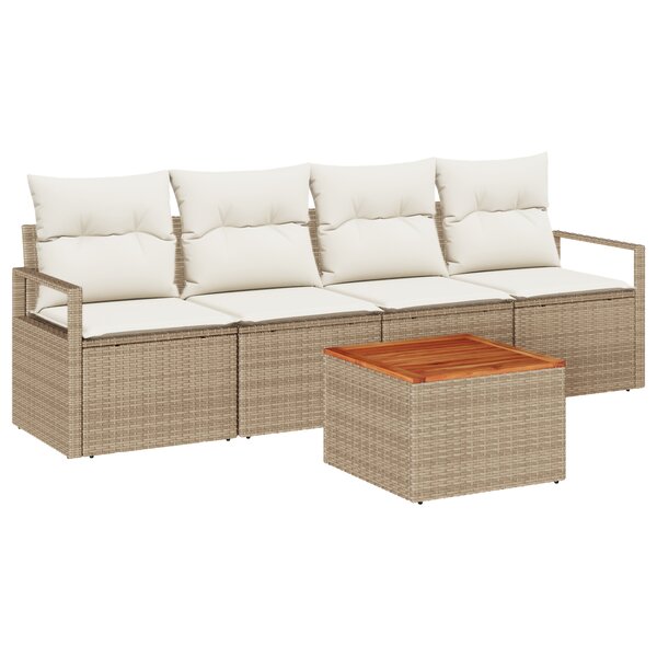 Canapé de jardin 5 pièces avec coussins Beige Rattan Acacia