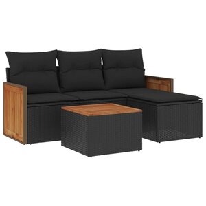 vidaXL Salon de jardin 5 Pièces avec coussins noir résine tressée