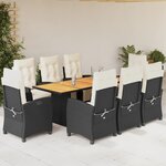 vidaXL Ensemble à manger de jardin 9Pièces coussins noir résine tressée