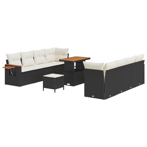 Canapé de jardin de 11 pièces avec coussins Noir Poly Rattan Acacia