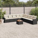 vidaXL Salon de jardin 10 Pièces avec coussins noir résine tressée
