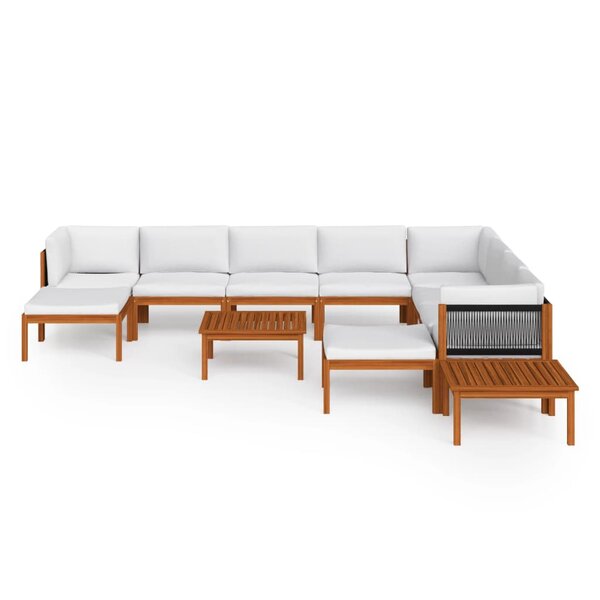 Salon de jardin meuble d'extérieur ensemble de mobilier 12 pièces avec coussins crème bois d'acacia solide 02_0015568