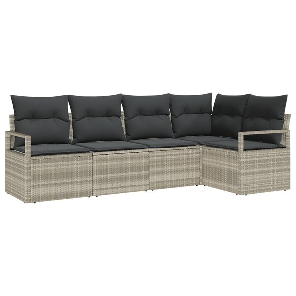 Ensemble de canapé de jardin vidaXL 5 pièces avec coussins gris clair rattan