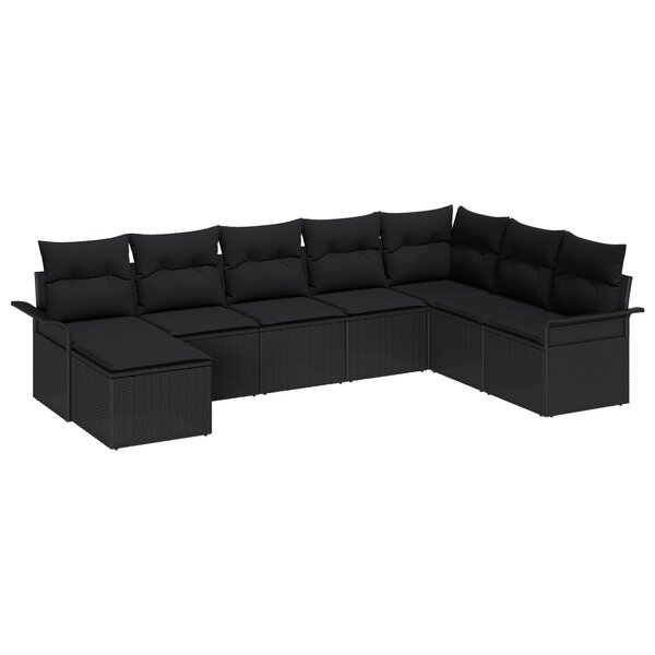 vidaXL Canapé de jardin 8 pièces avec coussins Noir Poly Rotin