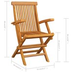 vidaXL Chaises de jardin avec coussins noir lot de 3 Bois teck massif