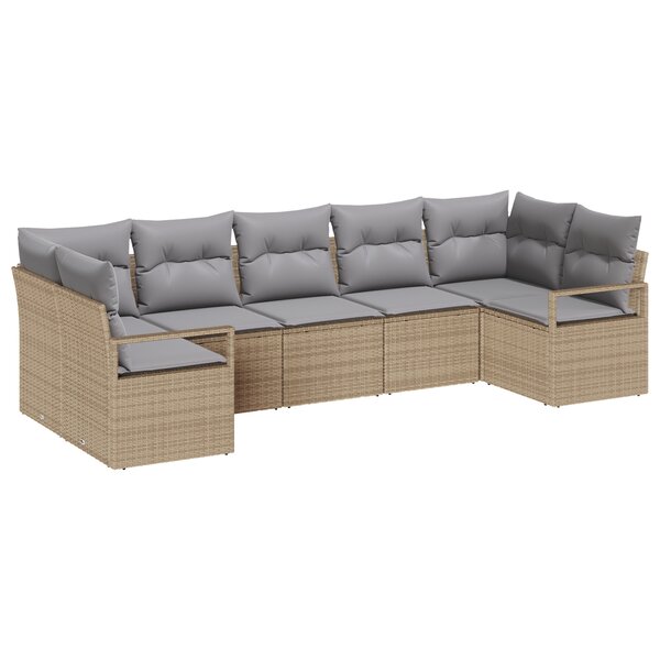 vidaXL Ensemble de Canapés de Jardin 7 Pièces avec Coussins Beige en Poly Rattan