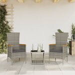 vidaXL Ensemble à manger de jardin 3 Pièces coussins gris résine tressée