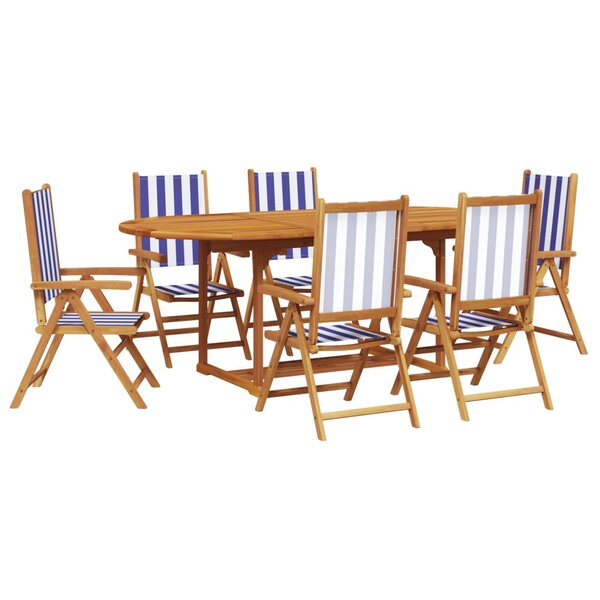 vidaXL Ensemble à manger de jardin 7 Pièces bleu blanc tissu bois massif