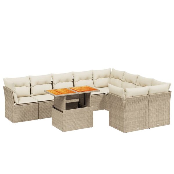 vidaXL Salon de jardin avec coussins 10 Pièces beige résine tressée