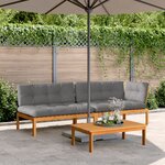 vidaXL Salon palette de jardin avec coussins 3Pièces bois d'acacia massif