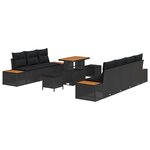 Canapé de jardin 10 pièces avec coussins Noir Rotin Synthétique Acacia