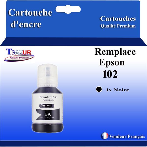 T3AZUR - Recharge compatible avec Epson EcoTank ET-15000  ET-2700  ET-2750  ET-2751  102 - Noire