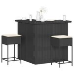vidaXL Ensemble de bar de jardin 3 Pièces avec coussins noir poly rotin