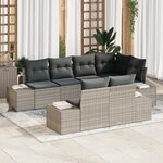 vidaXL Ensemble de Canapés de Jardin de 7 pièces avec Coussins Gris clair Poly Rotin