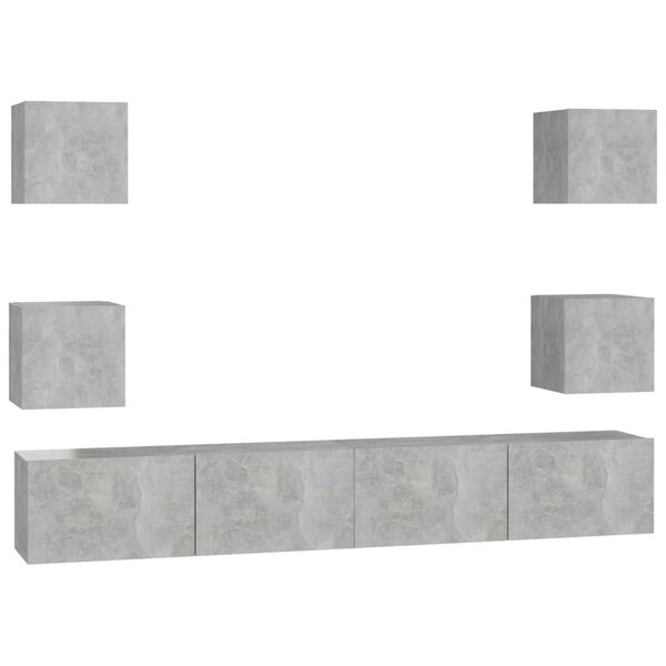 vidaXL Ensemble de meubles TV 6 Pièces Gris béton Bois d'ingénierie