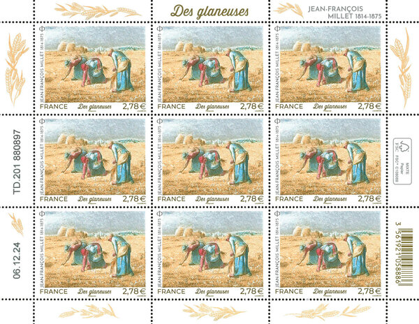 Feuille de 9 timbres - Jean-François Millet - Lettre verte