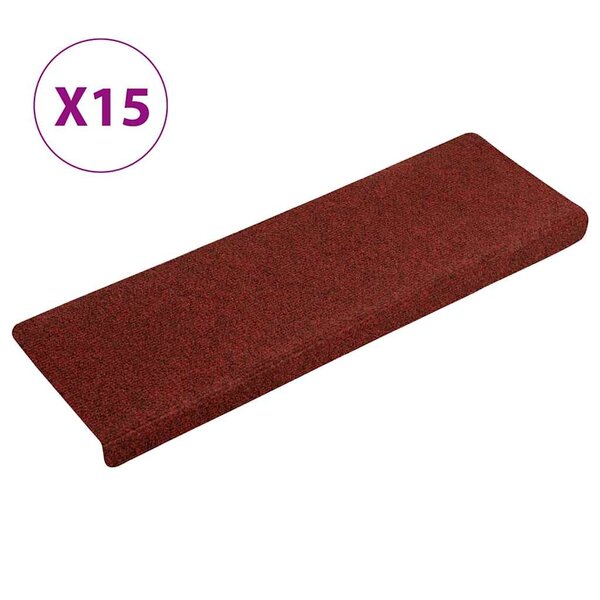 vidaXL Tapis d'escalier 15 Pièces Tissu aiguilleté 65x21x4 cm Rouge