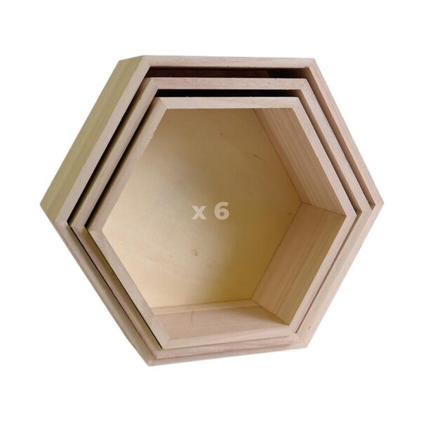 6 blocs de 3 étagères hexagone en bois 24-30 cm
