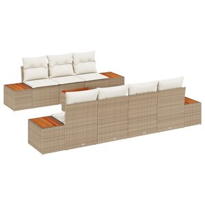 Ensemble de Canapé de Jardin vidaXL 8 pièces avec Coussins Beige Poly Rattan Acacia