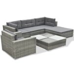 Salon de jardin meuble d'extérieur ensemble de mobilier avec coussins 6 pièces résine tressée gris 02_0018321