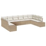 vidaXL Set de canapé de jardin 10 pièces avec coussins Beige Poly Rotin