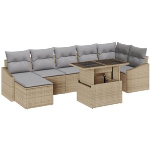 vidaXL Ensemble de canapé de jardin de 8 pièces avec coussins en rotin beige PE