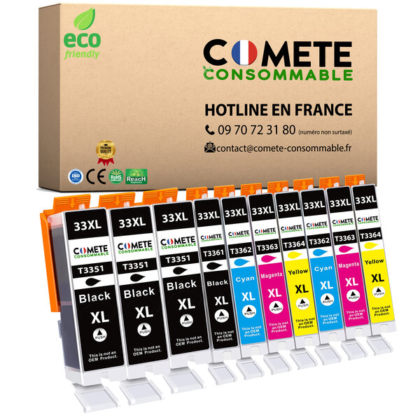 COMETE, Entreprise française - 10 Cartouches Compatibles avec EPSON 33 XL Orange - pour Epson Expression Premium XP530 XP540 XP630 XP635 XP640 XP645 XP7100 XP830 XP900