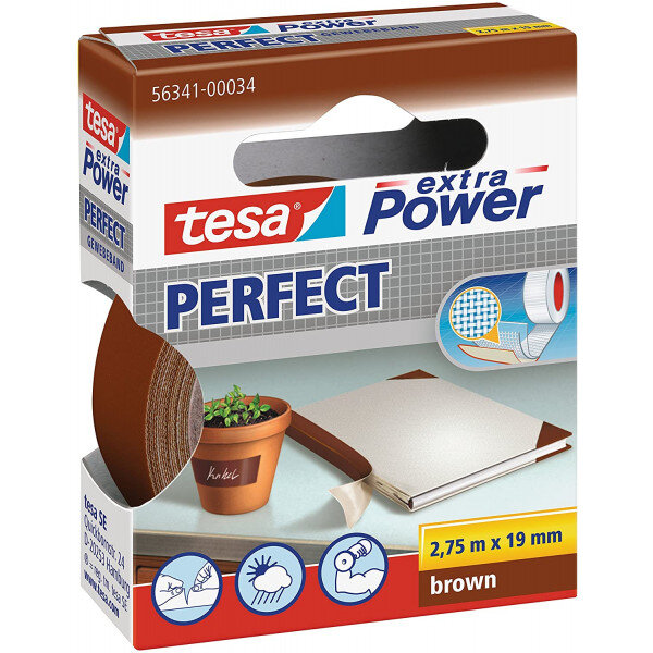 Ruban adhésif toilé réparation fixation tesa power effect 2 75m x 19mm marron