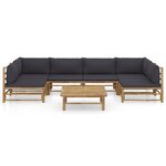 Salon de jardin meuble d'extérieur ensemble de mobilier 7 pièces avec coussins gris foncé bambou 02_0017196