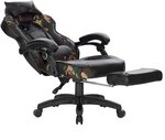 Fauteuils de bureau sport chaise de jeu avec appui-tête coussin lombaire et repose-pieds en cuir synthétique camouflage noir 19_0000081
